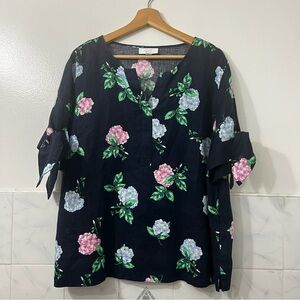 Charter Club 100% Linen Short Tie-Sleeve V Neck Top XL Casual Feminine Beach